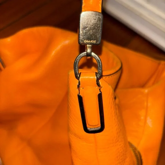 Coach Orange Hobo Shoulder Bag with Chain Strap - Picture 12 of 14